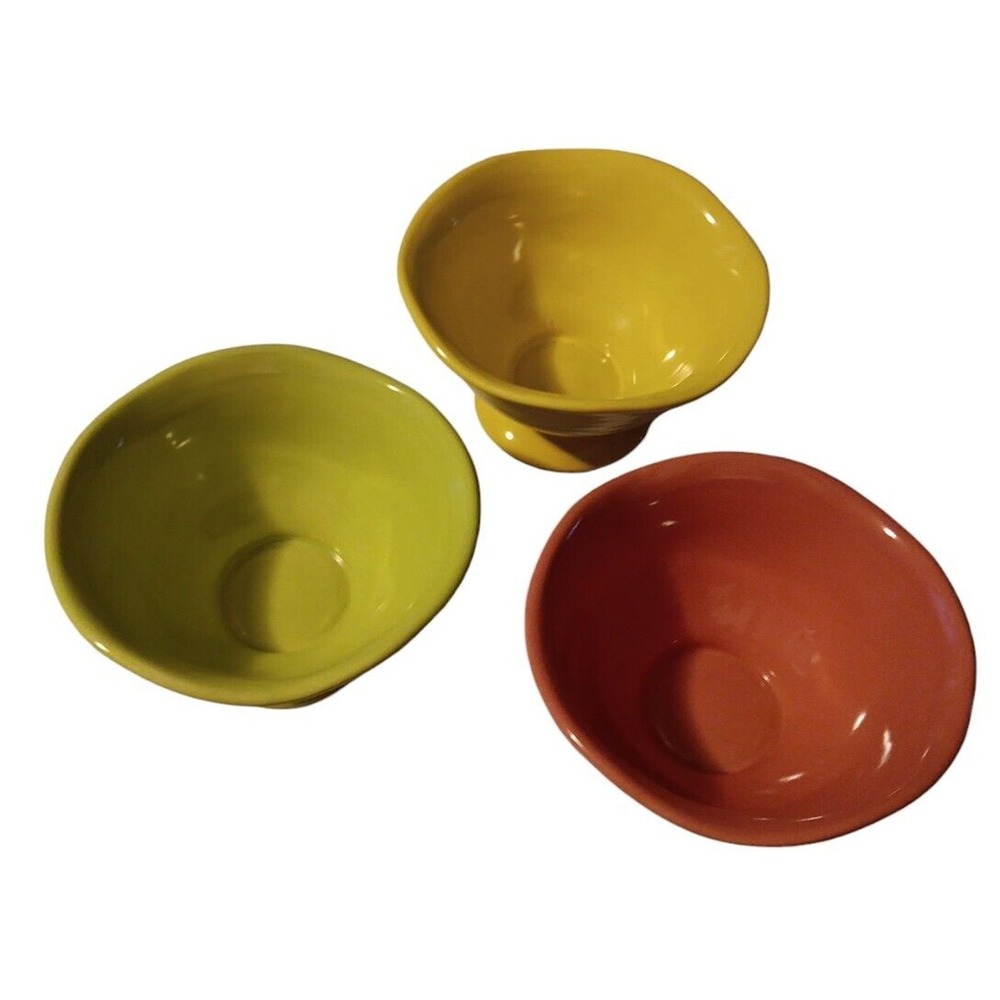 Crate & Barrel 3 Colorful Ruffle Edge Ice Cream Cereal Soup Vtg Bowls 5.5"